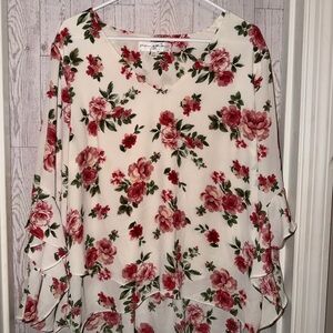 Chelsea & Theodore Floral Blouse - Red and Cream